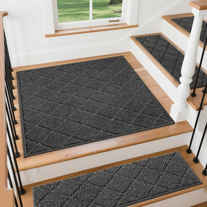 COSY HOMEER Edging Stair Treads Non-Slip Carpet Mat 28inX9in Indoor Stair Runners for Wooden Steps, Edging Stair Rugs for Kids and Dogs, 100% Polyester TPE Backing(4pc, Beige)