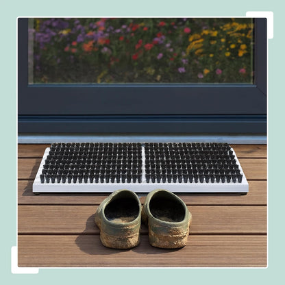 Relaxdays Shoe Scraper, Non-Slip Base, Strong PP Bristles, Outdoor & Indoor Brush Mat, Wood, Grey