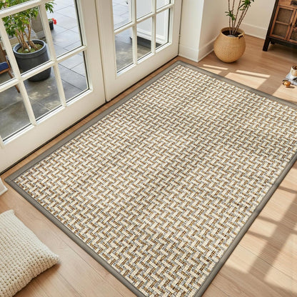LEKEEPGO Ultra Thin Indoor Door Mat 17"x29", Low-Profile Door Mat Indoor Entrance, Non Slip Rubber Backing Inside Doormat Washable Welcome Front Entryway Dirt Trapper Entry Mat, Khaki