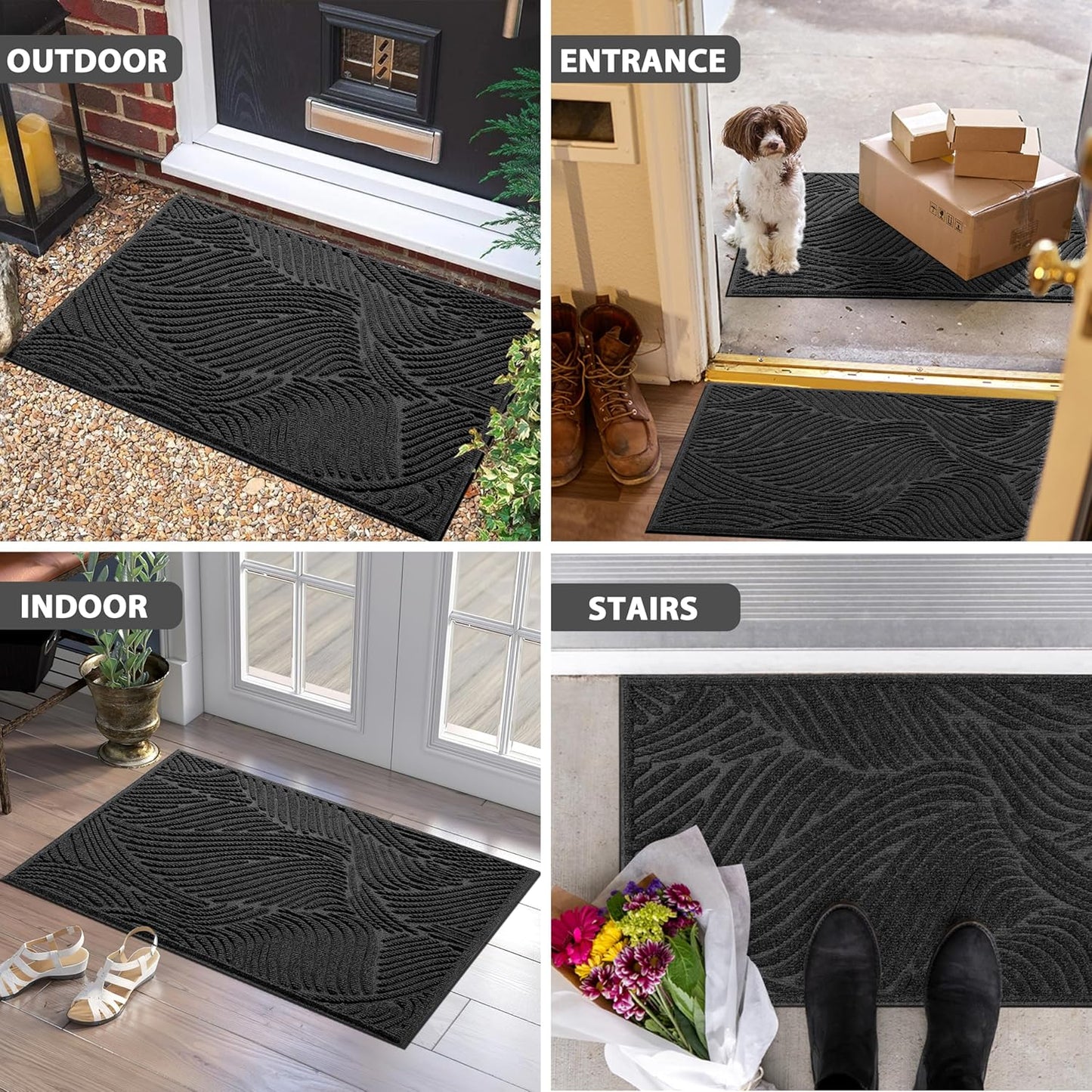 Yimobra Doormat Outdoor Entrance, Simple Stripes All-Weather Waterproof & Non-Slip Mat for Front Door, Heavy Duty Welcome Mat for Indoor, Garage, Patio-29.5x17, Dark Grey