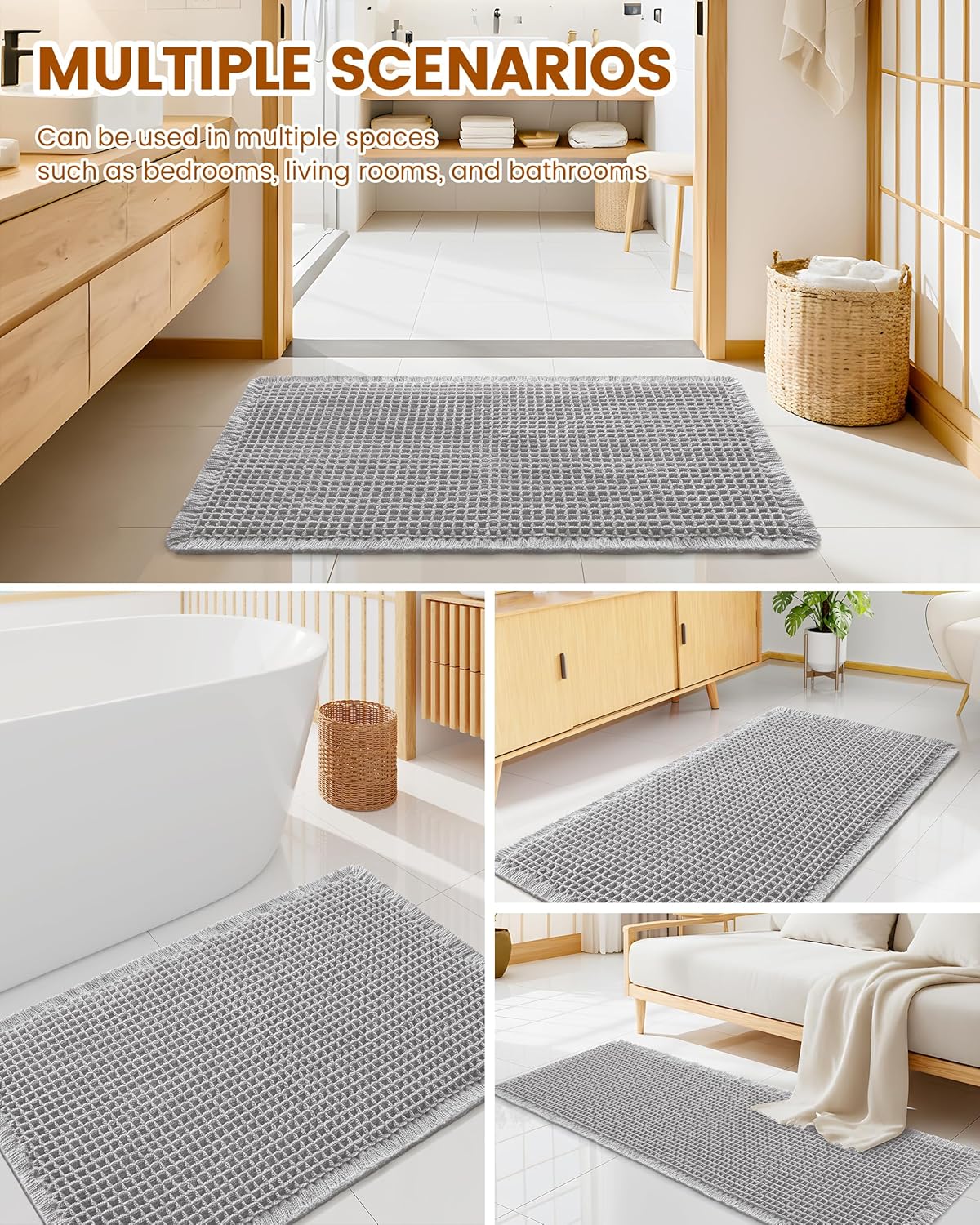 Smiry Waffle Bath Mat 30x20, Extra Soft Absorbent Bathroom Rugs, Non Slip Machine Washable Quick Dry Bath Rugs for Bathroom Floor, Tub, Shower, Home Decor Accessories, Brown