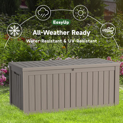 EasyUp 50 Gallon Outdoor Storage Box Waterproof Lockable Deck Boxes | UV Resistant Resin, for Garden Tools Cushions Patio Equipment, 300 lbs Capacity, Portable Design, Easy 16-Min Assembly