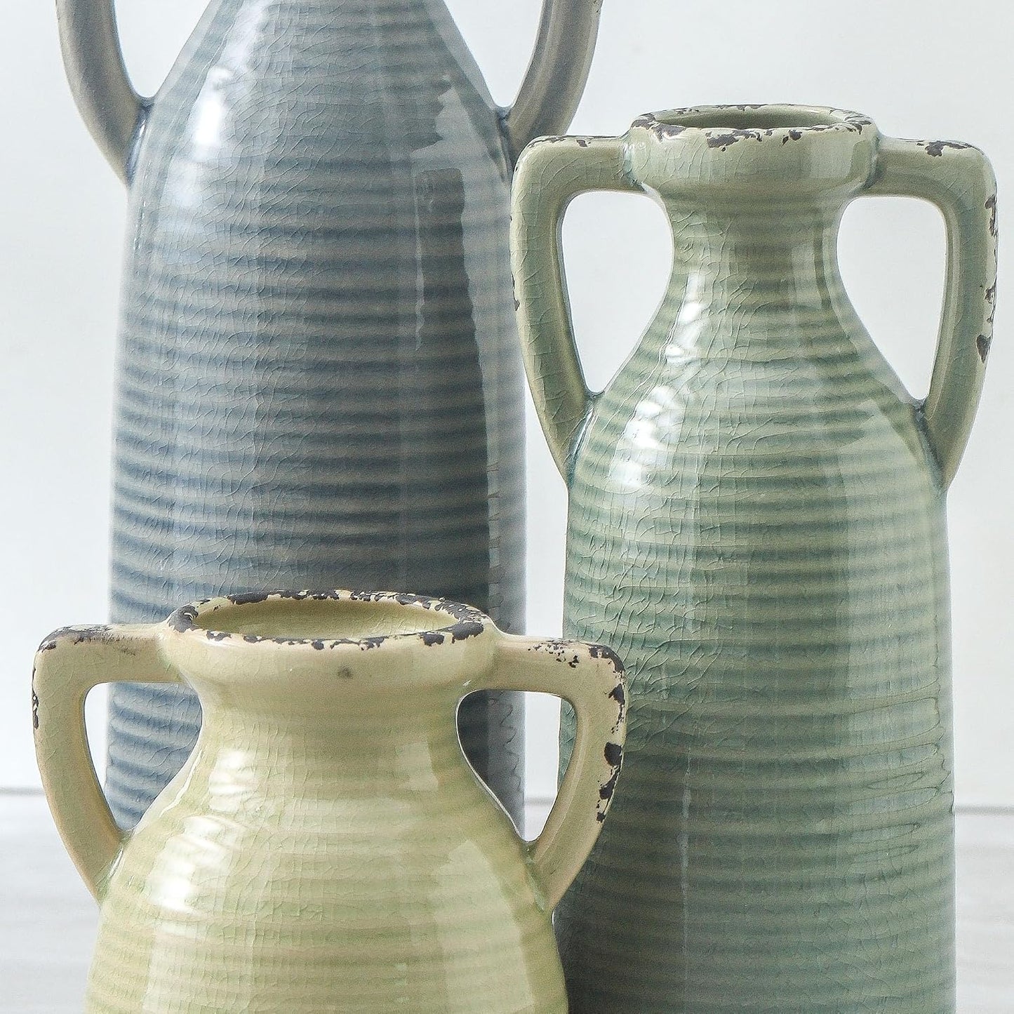Bud Vase - Flower Vase Set - Decorative Vases - Ceramic Small Vase Set of 3 for Centerpieces - Ice Creak for Decor - Modern Decoration Vases for Home Farmhouse Table Office, Mini Vase by Lyeec
