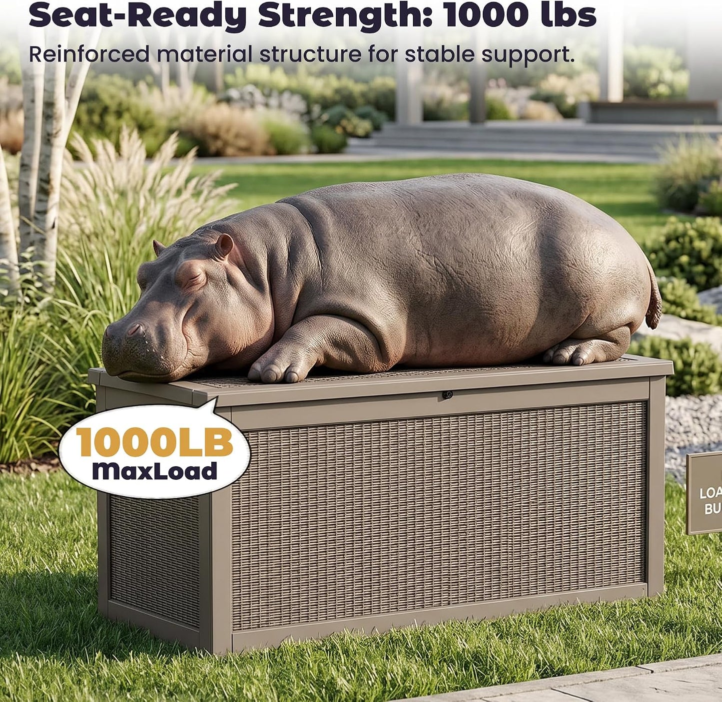 PatioZen 50 Gallon Deck Box Outdoor, Weatherproof Resin Patio Storage Box, Waterproof Outdoor Storage Boxes with Lid Lockable for Cushions, Garden Tools,Grey