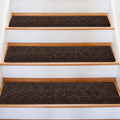 15 Pack 8 "X 30" Non-Slip Carpet Stair Treads for Indoor Wooden Steps, Made of Polyester and Reusable Adhesive, Suitable for Kids Elders and Pets（Black Lines）
