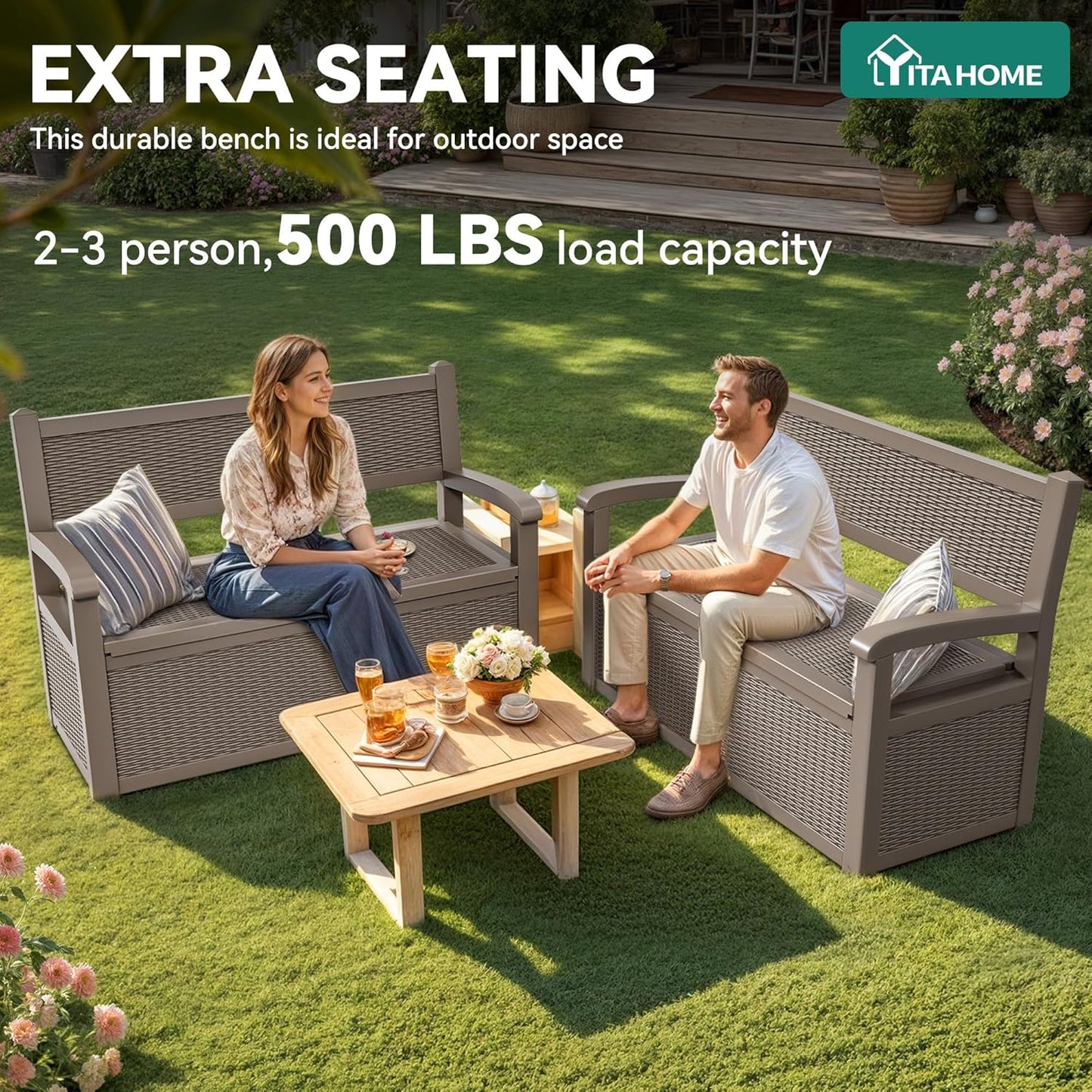 YITAHOME 100 Gallon Large Outdoor Deck Box | Waterproof Resin Storage Box, Lockable Indoor Outdoor Storage Container for Patio Furniture Cushions, Pool Accessories