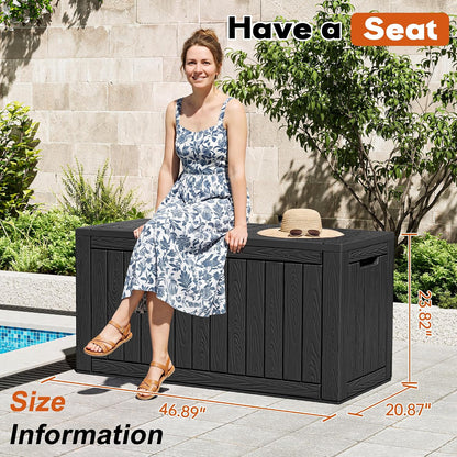 Outdoor Deck Storage Box,Resin Deck Boxes Indoor and outdoor, Waterproof Storage Box Lockable Lid (Black,50 Gallon)