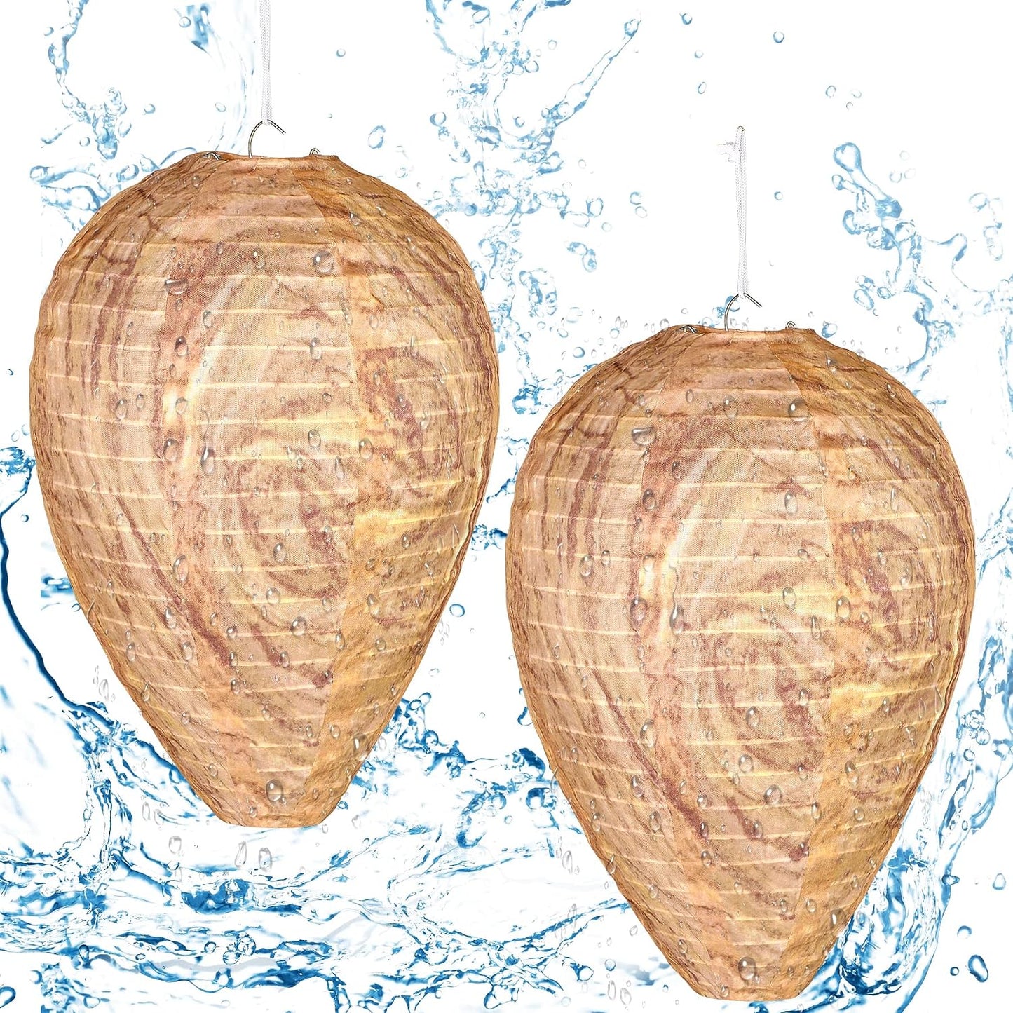 DECYOOL 2 Pack Fake Wasp Nest Decoy Outdoor Waterproof Material | Waterproof Material, Eaves/Garbage/Pool Areas, Territorial Hive Mimicry, Includes 2 Hanging Ropes for Easy Setup