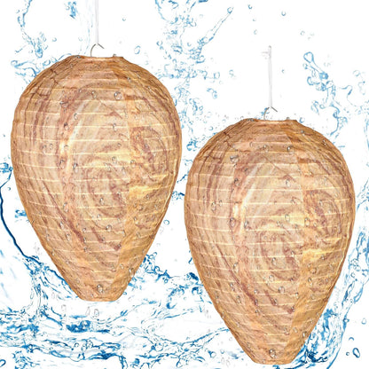 DECYOOL 2 Pack Fake Wasp Nest Decoy Outdoor Waterproof Material | Waterproof Material, Eaves/Garbage/Pool Areas, Territorial Hive Mimicry, Includes 2 Hanging Ropes for Easy Setup