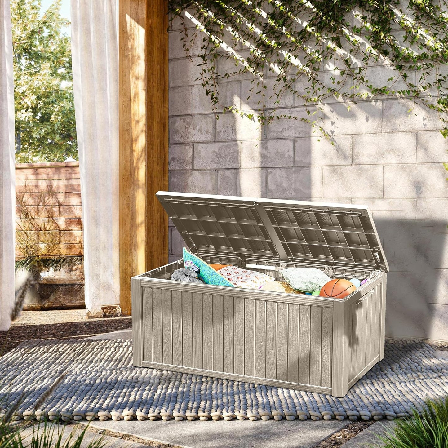 TARKARI 275 Gallon Resin Deck Box, Waterproof Outdoor Storage Box, Lockable for Patio Furniture, Garden Tools, Pool Accessories, UV-Resistant for All Weather Use, Black