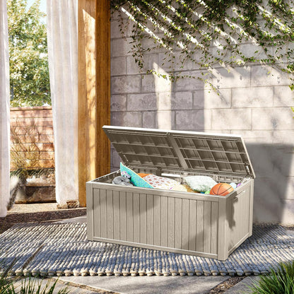 TARKARI 275 Gallon Resin Deck Box, Waterproof Outdoor Storage Box, Lockable for Patio Furniture, Garden Tools, Pool Accessories, UV-Resistant for All Weather Use, Black