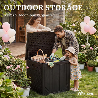 YITAHOME 100 Gallon Large Outdoor Deck Box | Waterproof Resin Storage Box, Lockable Indoor Outdoor Storage Container for Patio Furniture Cushions, Pool Accessories