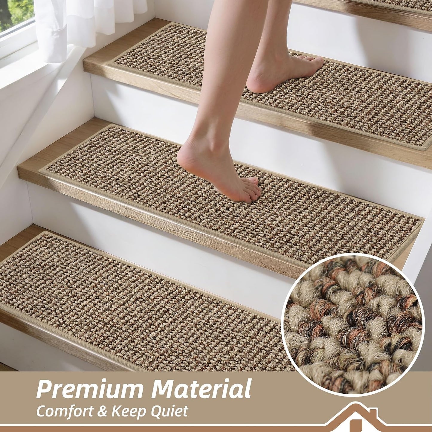 BEQHAUSE Stair Treads for Wooden Steps 28inX9in, Carpet Stair Treads Non Slip Indoor, Machine Washable Stair Runners for Kids Elders and Pets, Carpet for Stair Rugs Mat, TPE Backing, 4pcs, Taupe
