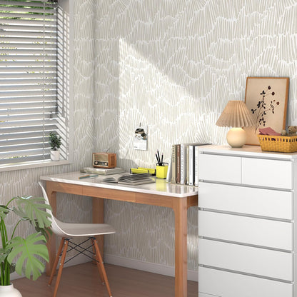 Theper Beige Wallpaper 17.3"×78.8" Modern Striped Peel and Stick Wallpaper Boho Removable Self Adhesive Wall Paper for Bedroom Waterproof White and Gold Contact Paper for Cabinets Vinyl