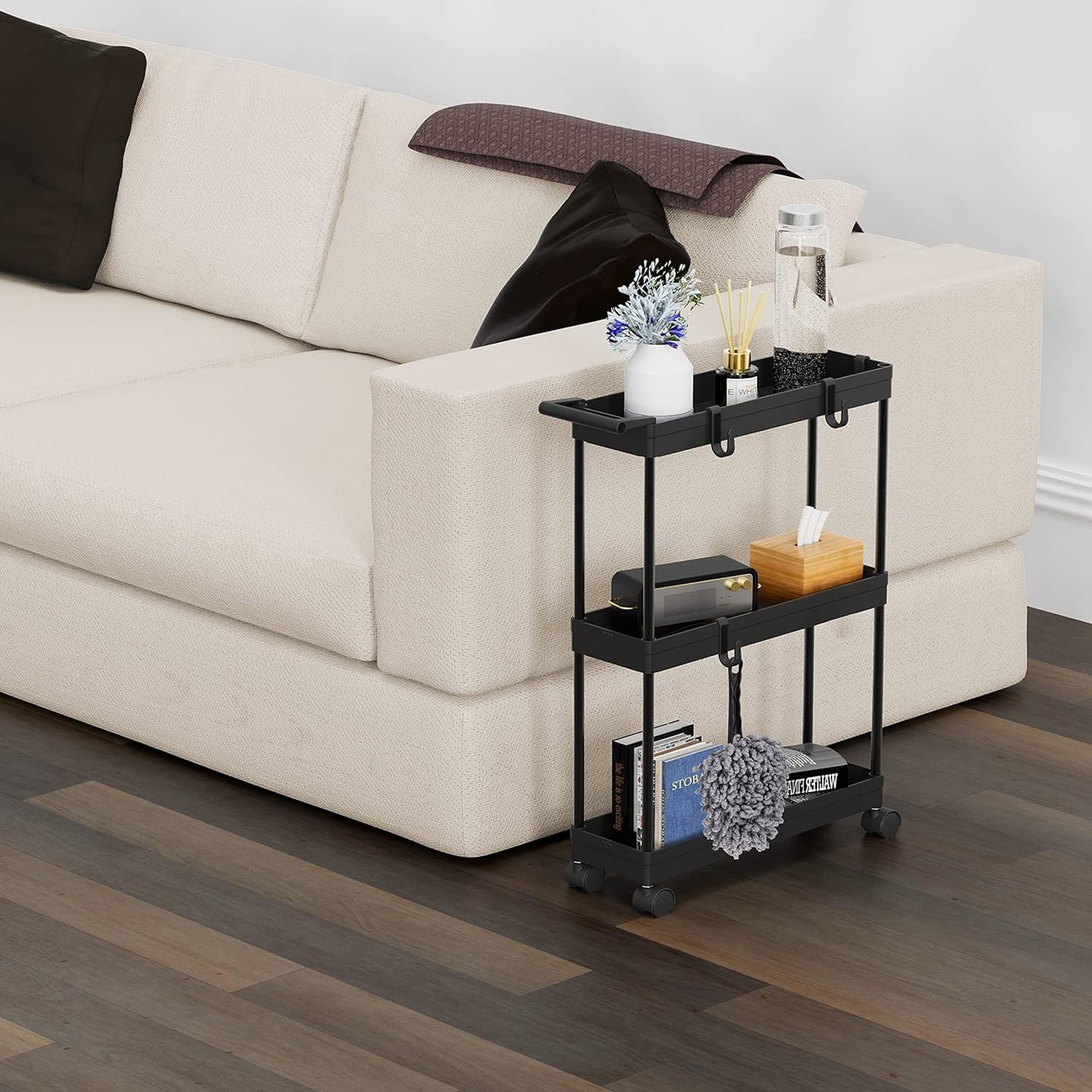 Simple Houseware 3-Tier Slim Rolling Cart w/Handle 5.5" Wx27.5 H, Turquoise | Storage Cart for Narrow Space (5.5-Inch Wide) Kitchen, Bathroom, Laundry Room