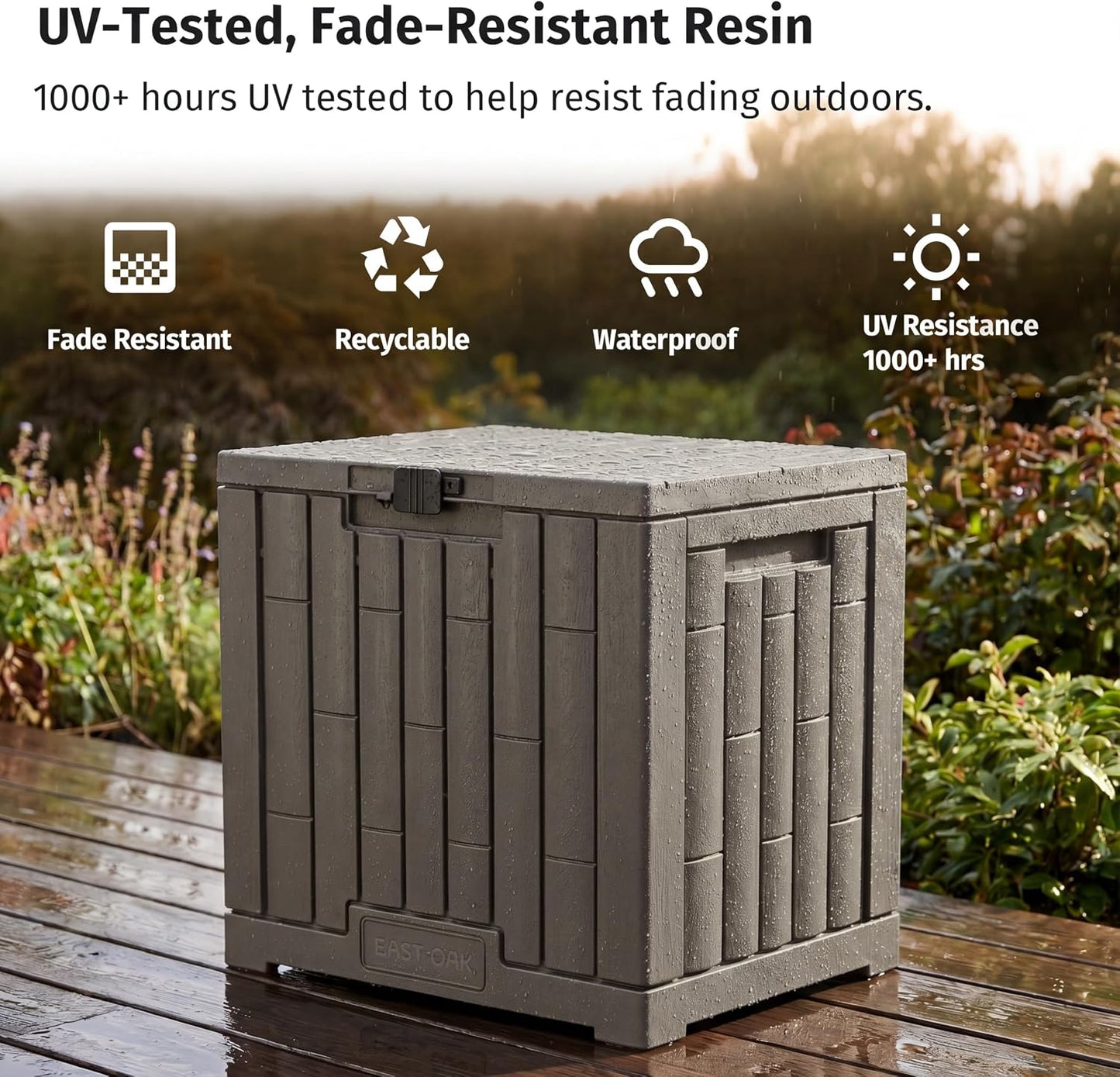 EAST OAK Outdoor Storage Box, 31 Gallon Deck Box Indoor and Outdoor Use, Waterproof Resin Storage Bin for Package Delivery, Patio Cushions, Gardening Tools, Lockable, UV Resistant, Grey