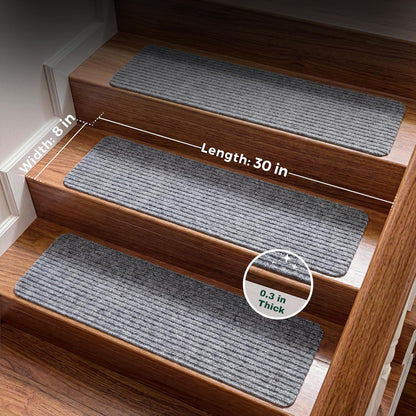 MBIGM 8" X 30" (15 in Pack) Nonslip Carpet Stair Treads Non-Skid Safety Rug Slip Resistant Indoor Runner for Kids Elders & Pets with Reusable Adhesive - Brown - Non Slip Stair Treads Indoor