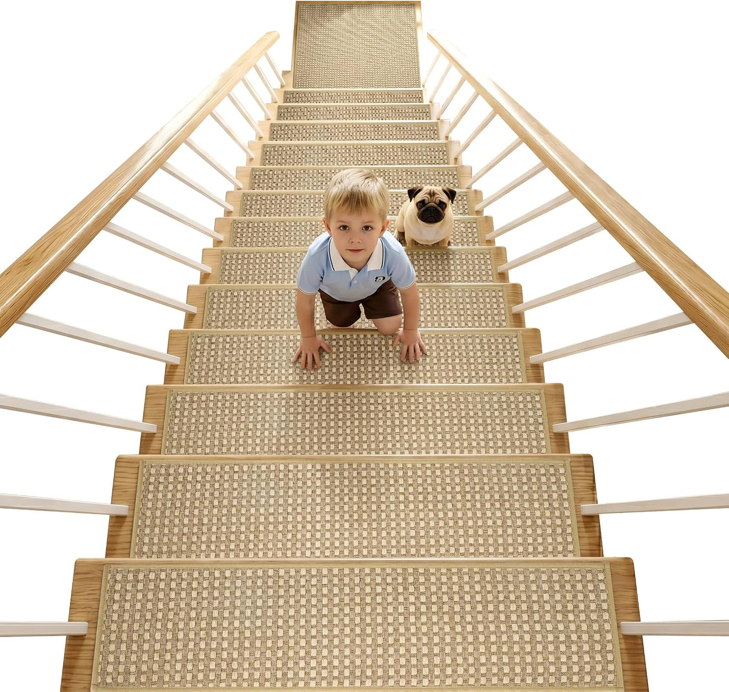 Chenille Stair Treads for Wooden Steps 8"x30" (15 Pack), Ultra Soft Non-Slip Carpet Stair Runners Indoor, Peel and Stick Self-Adhesive Step Rugs for Kids & Dogs, Machine Washable, Gray