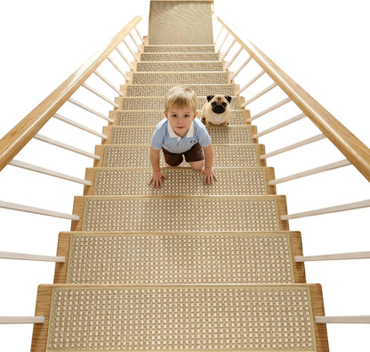 Chenille Stair Treads for Wooden Steps 8"x30" (15 Pack), Ultra Soft Non-Slip Carpet Stair Runners Indoor, Peel and Stick Self-Adhesive Step Rugs for Kids & Dogs, Machine Washable, Gray