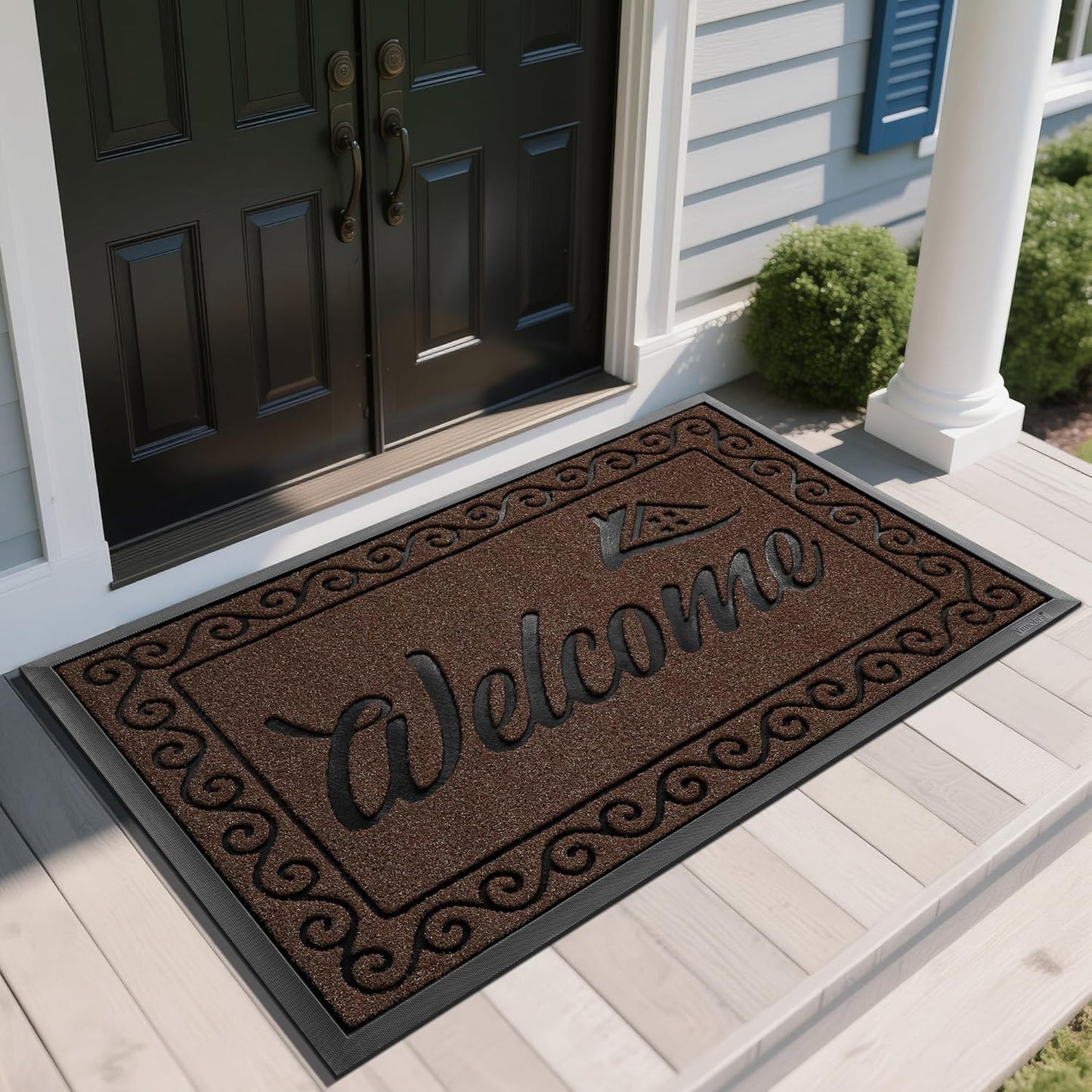 Yimobra Welcome Mat, Heavy Duty Sturdy Door Mats for Home Entrance Outdoor Indoor, Front Doormat for Outside Patio Floor Entry Porch Garage Office, Waterproof, Low Profile, 29.5x17, Black Grey