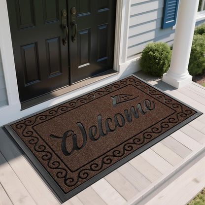 Yimobra Welcome Mat, Heavy Duty Sturdy Door Mats for Home Entrance Outdoor Indoor, Front Doormat for Outside Patio Floor Entry Porch Garage Office, Waterproof, Low Profile, 29.5x17, Black Grey
