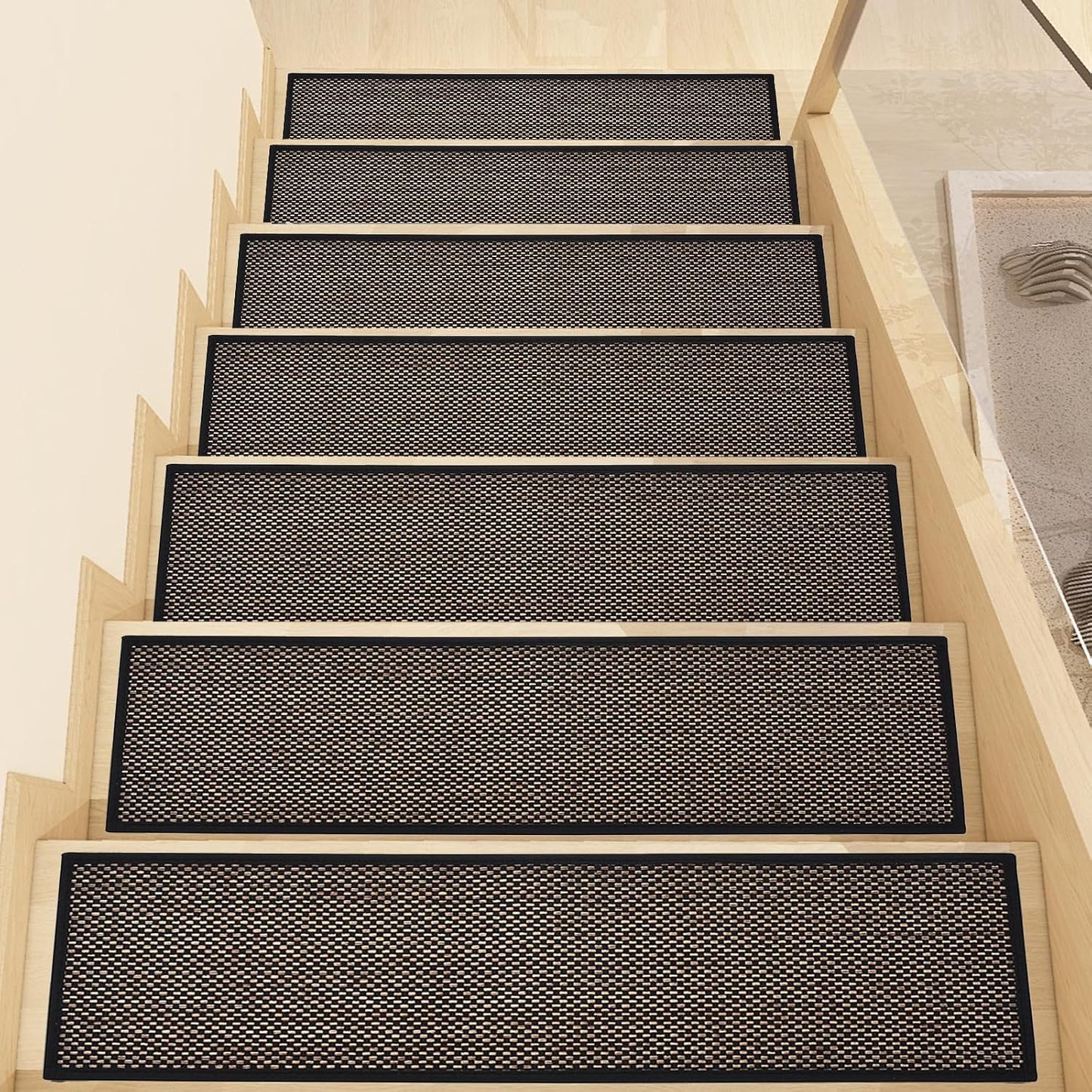 Stair Treads Non Slip, Rubber Backing Stair Treads for Wooden Steps, 15 PCS Thicken Linen Carpet Stair Runners Indoor for Kids Elders and Pets, No Residue Stair Carpet Treads, 8"x30", Beige