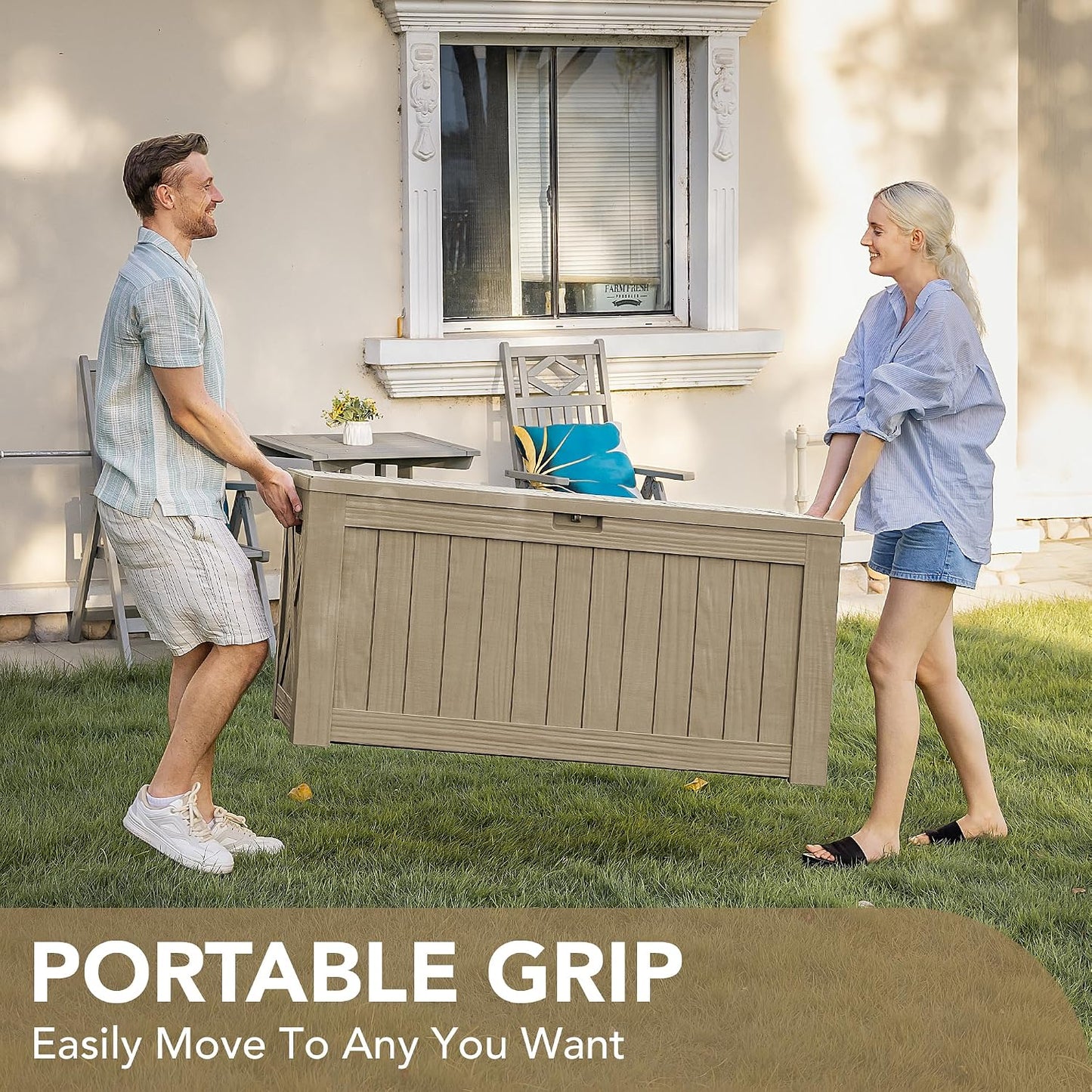 Devoko 120 Gallon Deck Box Resin Outdoor Storage Box Waterproof for Patio, Large Outdoor Storage Bench Lockable for Outside (Black)