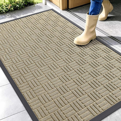 OLANLY Front Door Mat Outside Entrance 29.5x17, Absorbent, Heavy Duty Sturdy Natural Rubber Doormat Indoor Outdoor, Stain and Fade Resistant, Non-Slip Backing Low Profile Floor Mat for Entryway, Grey
