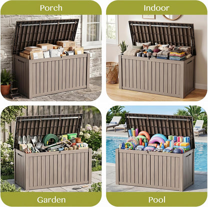 Waterproof Outdoor Storage Box Outside Deck Box Lockable Resin Bench UV Resistant Furniture Cushion Pool Tool Float Bin Patio Garden Porch (Black, 120 Gallon)