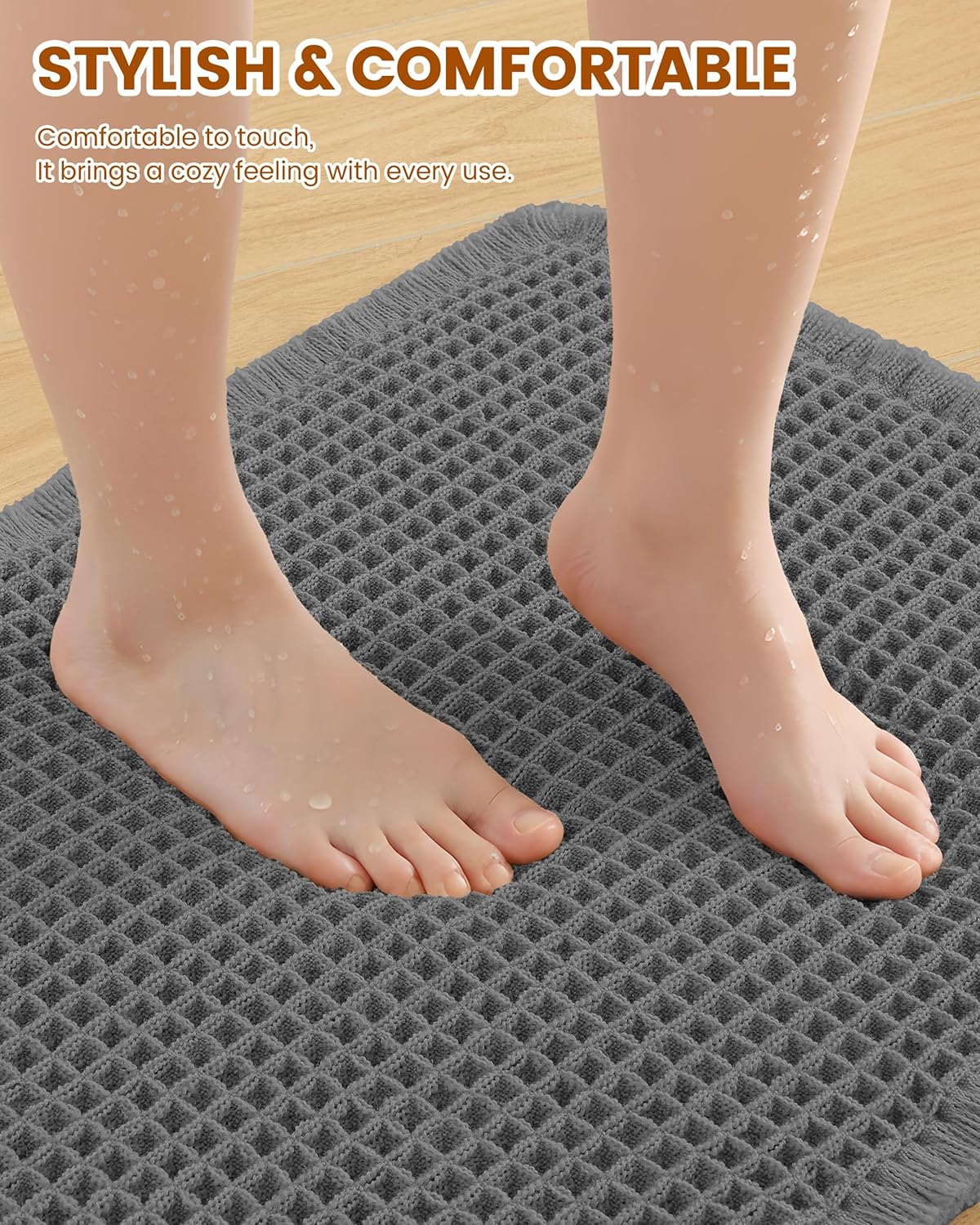 Smiry Waffle Bath Mat 30x20, Extra Soft Absorbent Bathroom Rugs, Non Slip Machine Washable Quick Dry Bath Rugs for Bathroom Floor, Tub, Shower, Home Decor Accessories, Brown