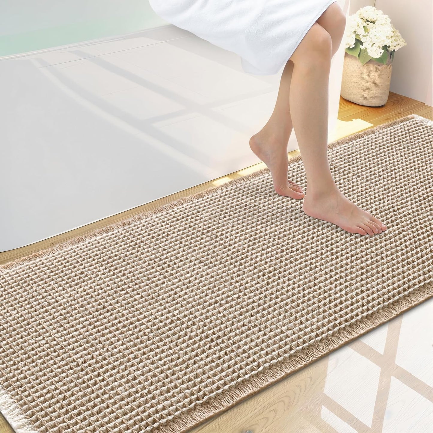 Smiry Waffle Bath Mat 30x20, Extra Soft Absorbent Bathroom Rugs, Non Slip Machine Washable Quick Dry Bath Rugs for Bathroom Floor, Tub, Shower, Home Decor Accessories, Brown