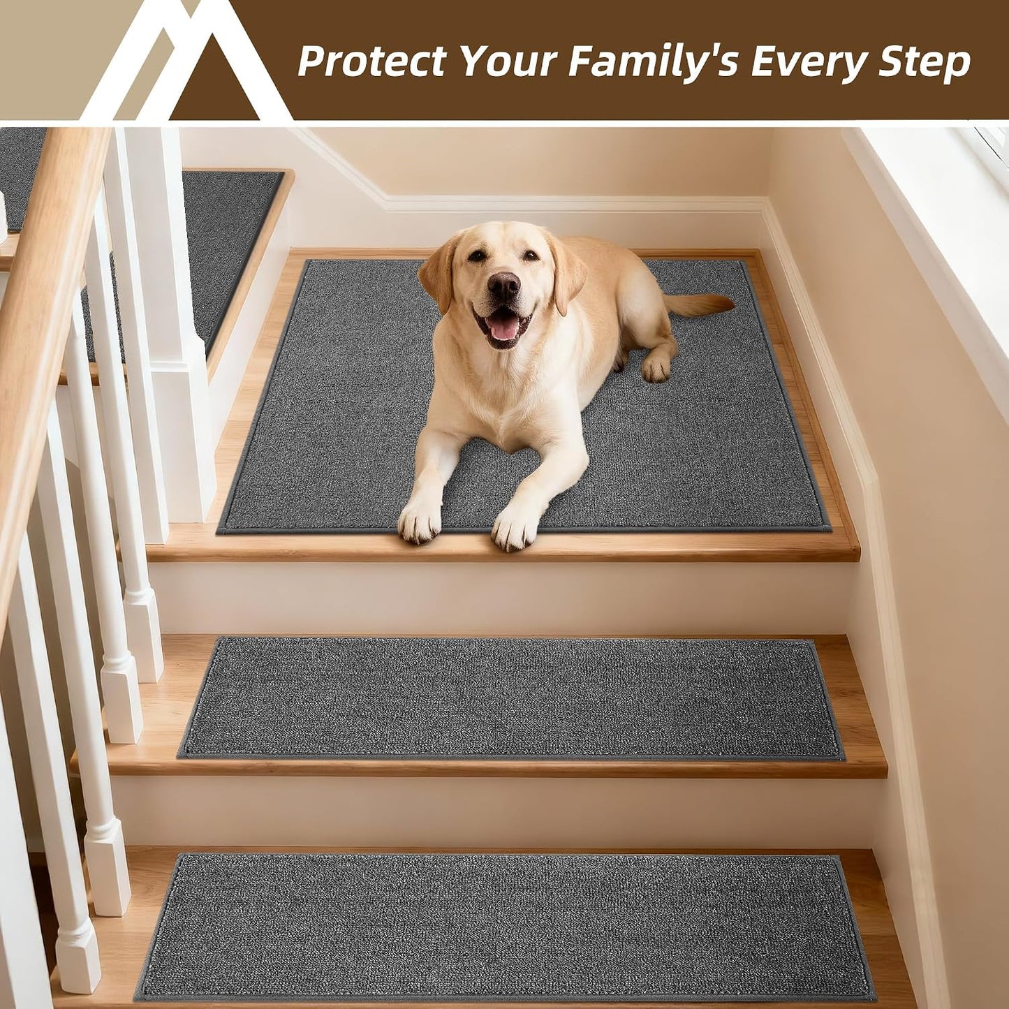 COSY HOMEER Stair Treads Non-Slip Carpet Stair Treads for Wooden Steps, Indoor Stair-Runner Rugs for Kids Elders & Pets 28"x9" (4Pc, Dark Gray)
