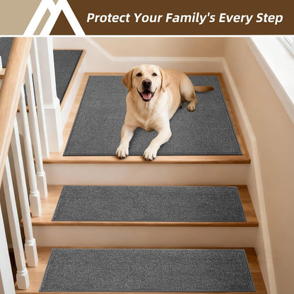 COSY HOMEER Stair Treads Non-Slip Carpet Stair Treads for Wooden Steps, Indoor Stair-Runner Rugs for Kids Elders & Pets 28"x9" (4Pc, Dark Gray)