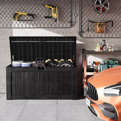 Greesum Outdoor Storage Box 31 Gallon Storage Box with Lid for Patio Furniture, Garden Tools, Pool Supplies, Waterproof and UV Resistant, Lockable, Dark Black