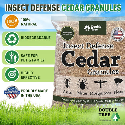 Double Tree Home and Garden Cedar Granules | Repels Fleas, Ticks, Ants, and Mosquitos | Rich Cedar Scent | Non Toxic | Pet Safe | 1 Bag (16 Quarts)
