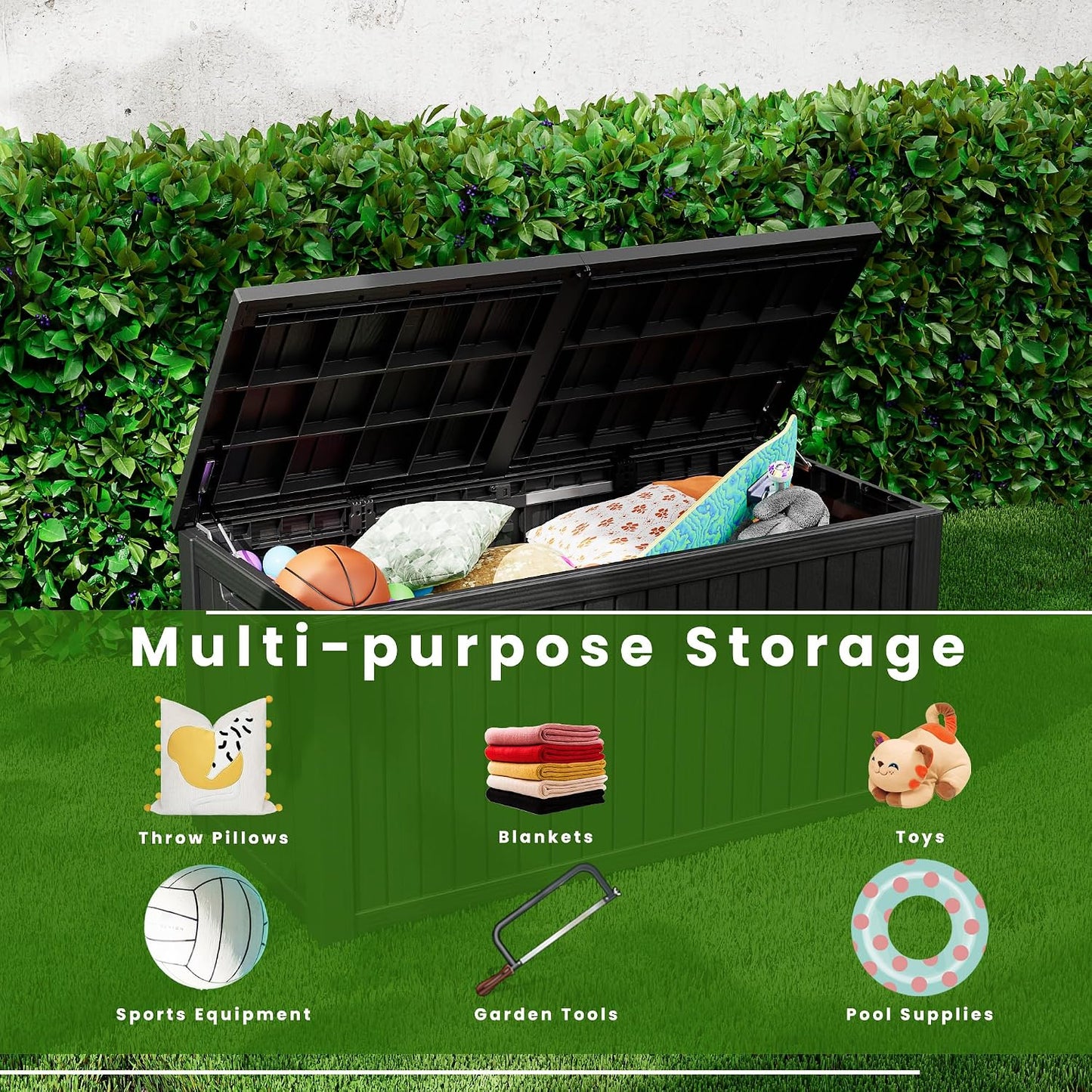 320 Gallon Outdoor Storage Box, Extra Large Waterproof Resin Deck Box with Lockable Lid Storage Bin for Patio Furniture Cushion, Garden Tools, Pool Accessories, UV-Resistant Outside, Black