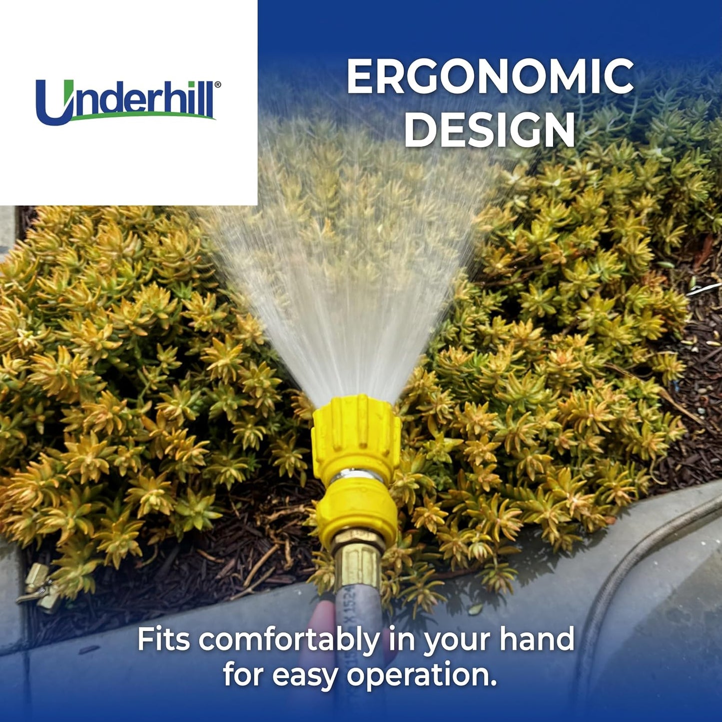 Underhill Magnum Garden Water Hose Nozzle, Sprayer, 37 GPM 80 PSI, 3/4-Inch Thread Inlet, Jet, Soak, Fan, Metal and Rubber, Adjustable, NG450