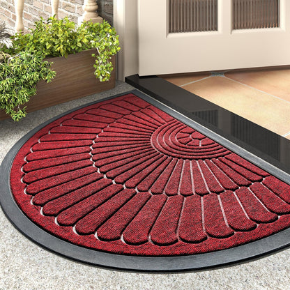 tchdio Door Mat Outdoor Indoor Entrance Doormat-Semicircular Durable Rubber Non Slip Front Door Mat for Outside Inside Entry Entryway Dirt Trapper WelcomeMat for Muddy Paws and Shoes-Black 17”x30”
