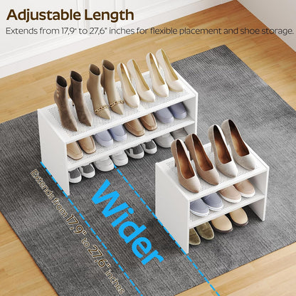 YATINEY Expandable Shoe Rack, 2-Tier Adjustable Entryway Shoe Organizer, Stackable Closet Shoe Rack for Small Space, Compact Shoe Shelf Storage for Garage Holds Up to 12 Pairs, Black SS03BB