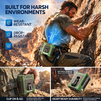 Waist Clip Fan - 5000mAh Rechargeable Portable Personal Fan, 39ft/s Ultra-Strong Wind, 29H Runtime, 5 Speeds, LED & SOS Light, for Outdoor, Camping, Hiking, Construction