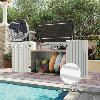 AOXUN Horizontal Storage Sheds 21 Cu.ft, HDPE Outdoor Storage Box 160 Gallon, Waterproof Lockable Resin Deck Box with Spring-Assisted Lid, Patio Storage for Garden, Pool, Cushions, Tools, White