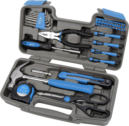 Apollo Tools Original 39 Piece General Household Tool Set in Toolbox Storage Case with Essential Hand Tools for Everyday Home Repairs, DIY and Crafts Red/Black - DT9706