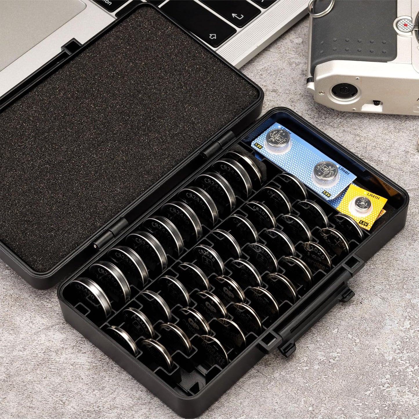 KIWIFOTOS 27 AA + 35 AAA Combo Battery Case Set with Tester | 62 PCS AA AAA Battery storage, Pegboard compatible, Wall Mount Battery Organizer Dispenser, magnetic tester, no‑assembly