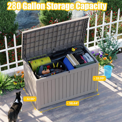 150 Gallon Waterproof Outdoor Storage Box,Resin Deck Box,Lockable Outside Storage Box Container for Patio Furniure,Garden,Tools (150 Gallon,Black)