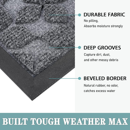 Bulijojo Sturdy Front Entrance Doormats,Durable Heavy Duty Welcome Mat,Thick Absorbent Natural Rubber Non Slip Mat,Easy Clean Entryway Mat 17x30 Inch Leaves Green