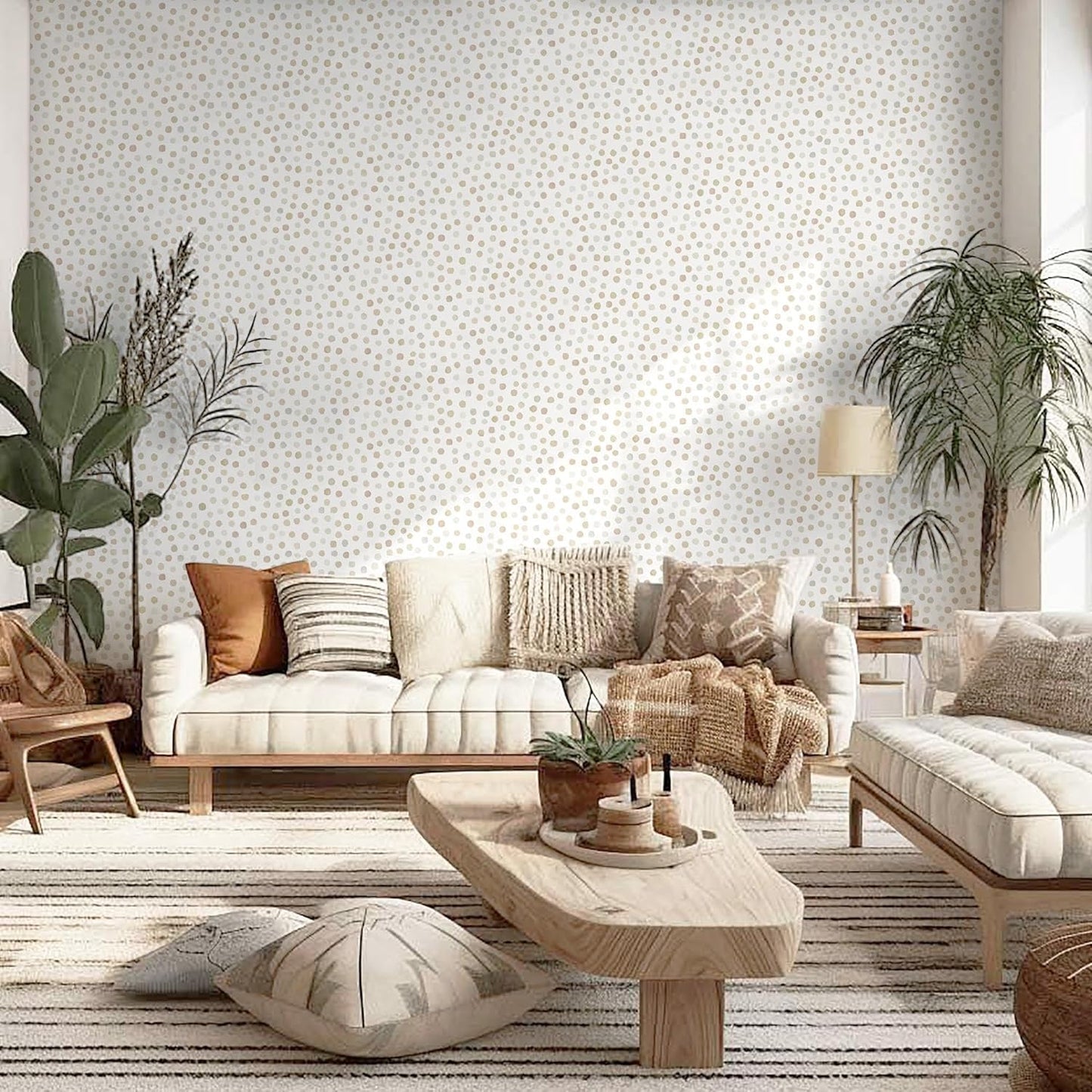 Dimoon 17.3" X 78.7" Peel and Stick Wallpaper Floral Contact Paper Boho Beige White Renter Friendly Natural Wall Paper Waterproof Removable Self Adhesive Wallpaper for Bedroom Livingroom Vinyl Roll