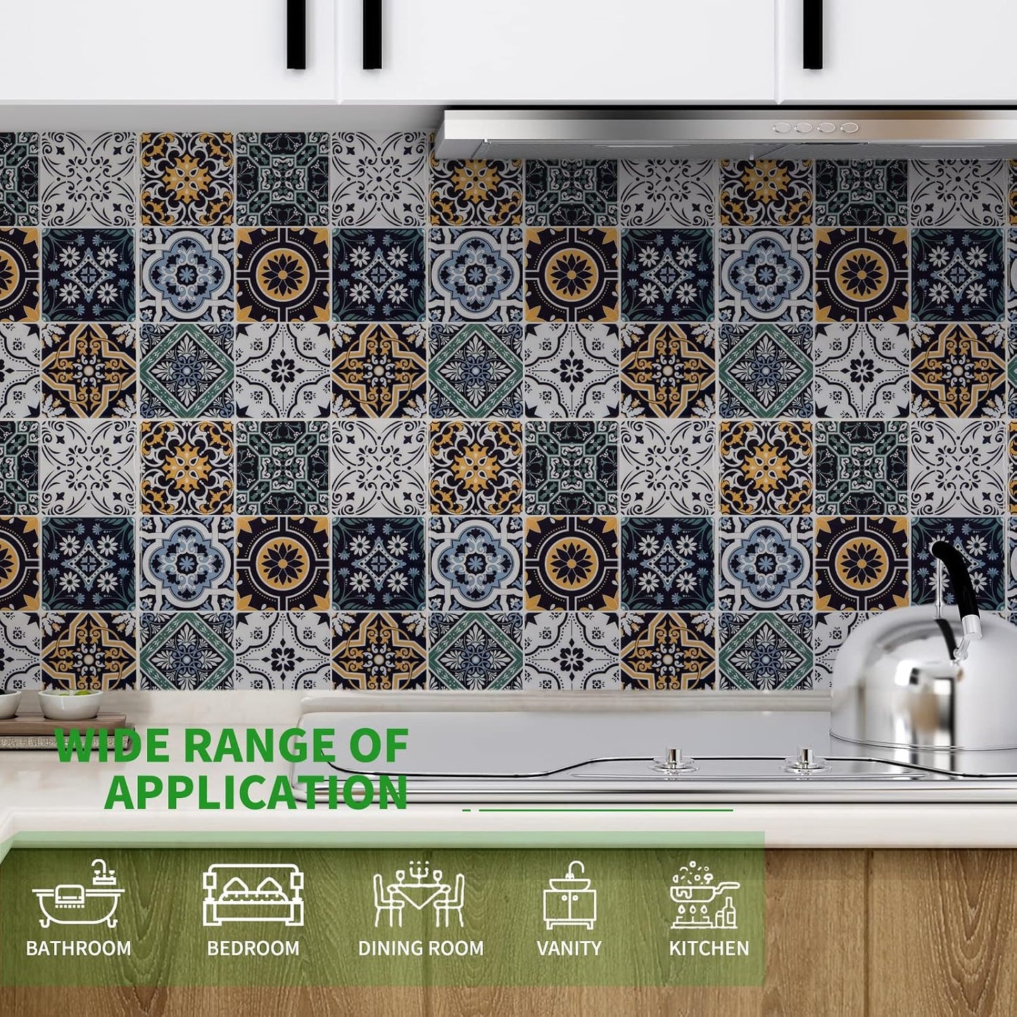 LONGKING Peel and Stick Backsplash Tile Stickers, Colorful Talavera Mexican Tile, Stick on Wall Tiles (10 Sheets)