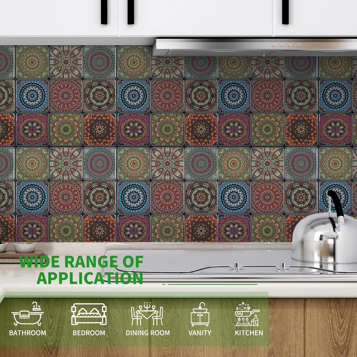 LONGKING Peel and Stick Backsplash Tile Stickers, Colorful Talavera Mexican Tile, Stick on Wall Tiles (10 Sheets)