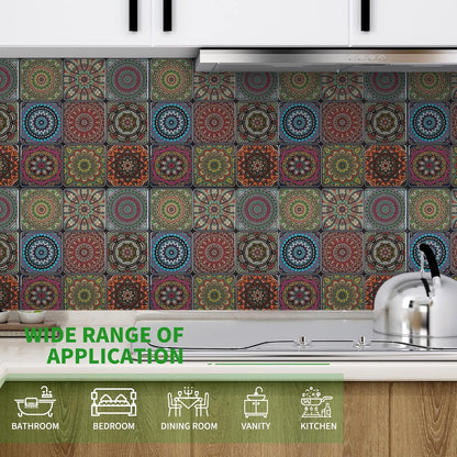 LONGKING Peel and Stick Backsplash Tile Stickers, Colorful Talavera Mexican Tile, Stick on Wall Tiles (10 Sheets)