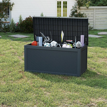 ROJIK 55Gal Outdoor Storage Box Waterproof Deck Box | Heavy-duty UV-resistant resin, space-saving for balcony/patio, stores cushions/tools/pool gear, lockable lid as table/bench